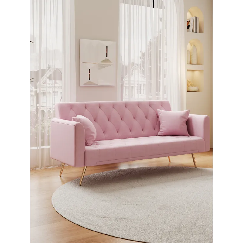 Convertible Double Folding Living Room Sofa Bed - Pink