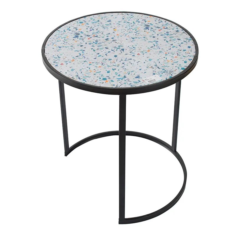 Round End Table, Stacking Side Tables With Sturdy Metal Frame For Small Space, Living Room, Office (