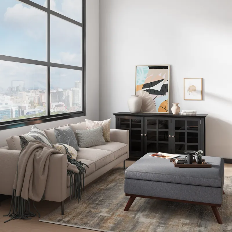 Owen - Square Coffee Table Storage Ottoman - Slate Grey