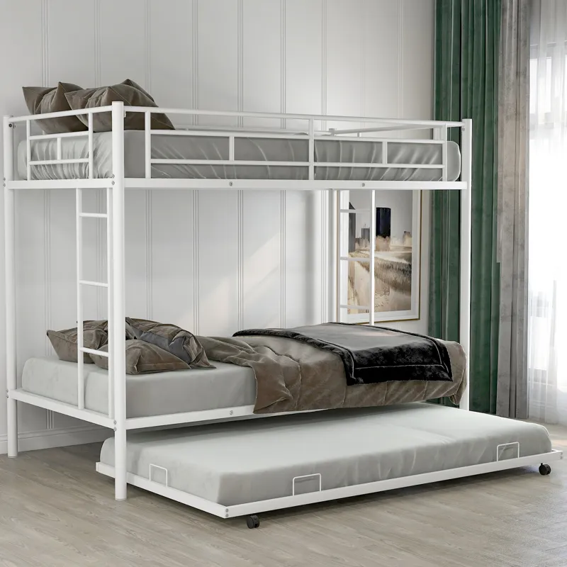 Twin Over Twin Bunk Bed With Trundle - White