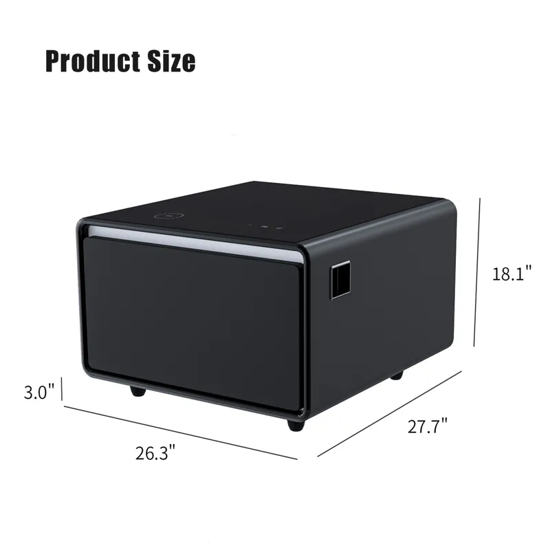 Modern Smart Side Table With Built-In Fridge, Wireless Charging, Temperature Control, Power Socket, 