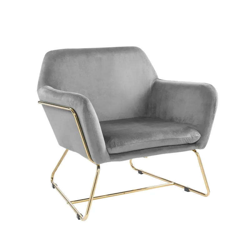 Keira - Velvet Accent Chair With Metal Base - Gray