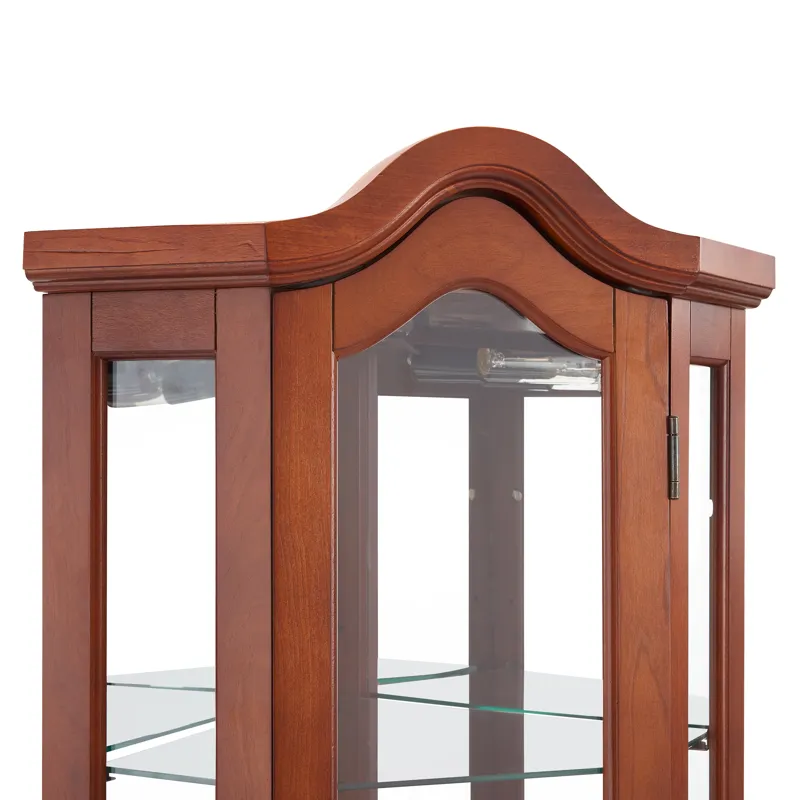 Corner Curio Cabinet With Lights, Adjustable Tempered Glass Shelves, Mirrored Back, Display Cabinet 