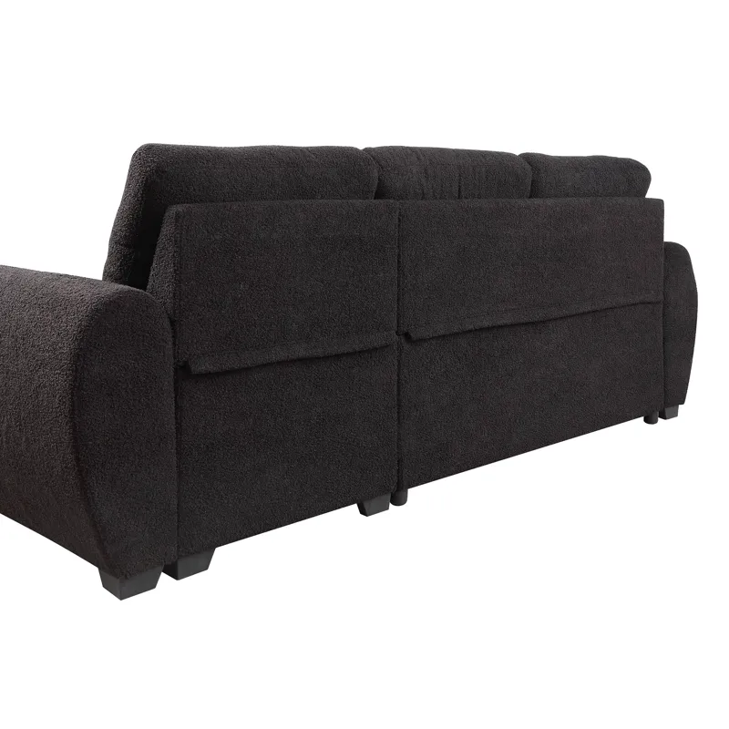 Veronica - Teddy Fleece Reversible Sleeper Sectional Sofa With Storage Chaise - Black