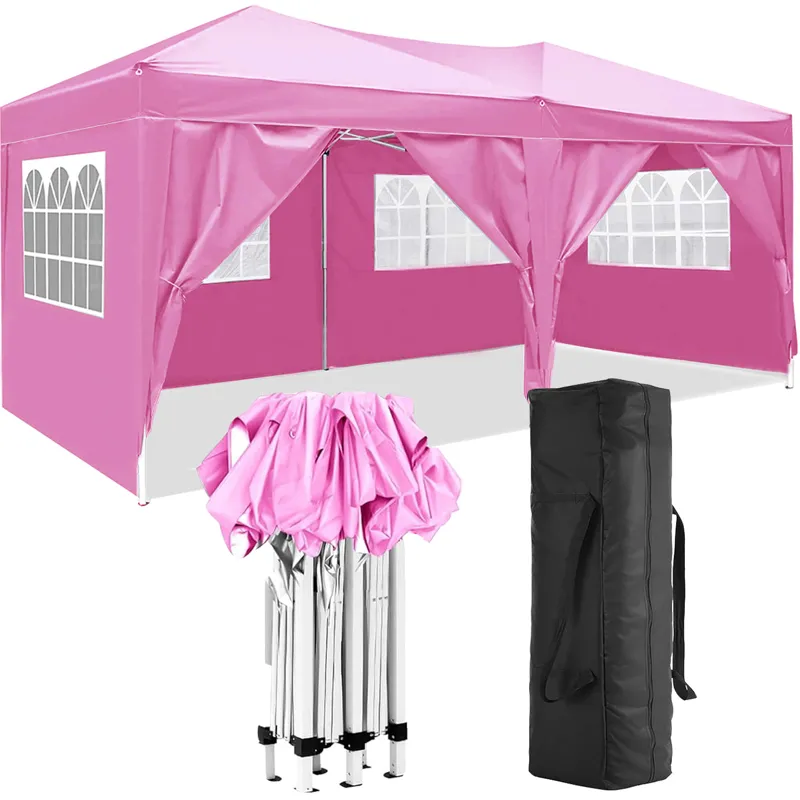 10\'X20\' Folding Canopy With 6 Removable Sidewalls Outdoor Event Shelter UPF 50+ Gazebo Portable Te