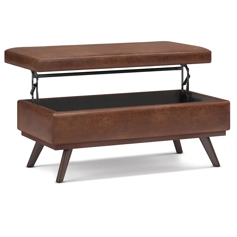 Owen - Lift Top Large Coffee Table Storage Ottoman - Distressed Saddle Brown