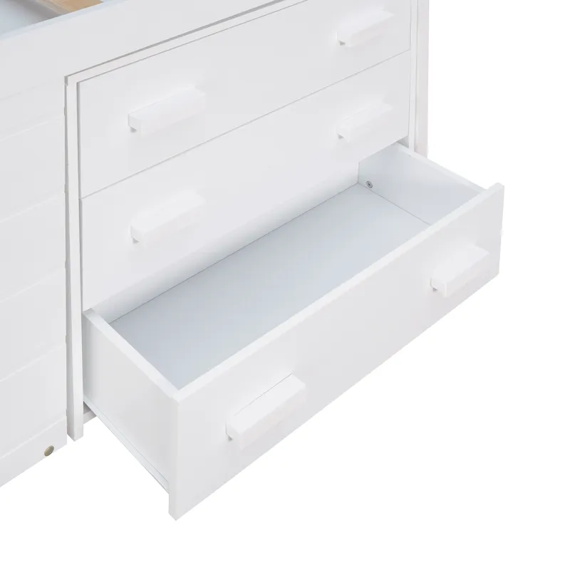 Twin Size Loft Bed With Cabinet And Shelf - White