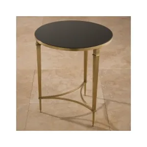 Round French Square Leg Table-Brass & Black Granite