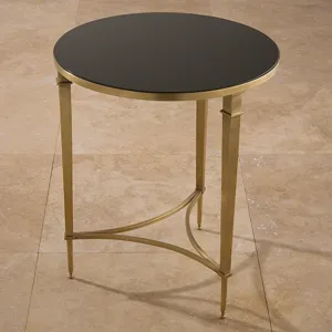 Round French Square Leg Table-Brass & Black Granite