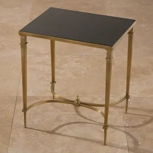 Rectangular French Square Leg Table-Brass & Black Granite