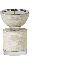 Scratched Pillar Candle Holder - White - Medium
