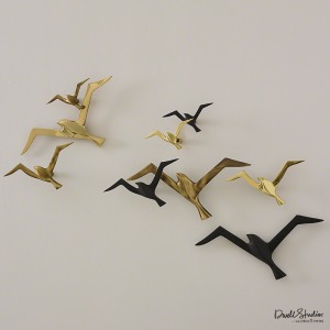 S/3 Metallic Flock Wall Decor-Brass