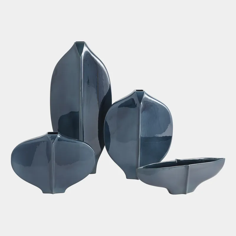 Center Ridge Vase - Blue, Large