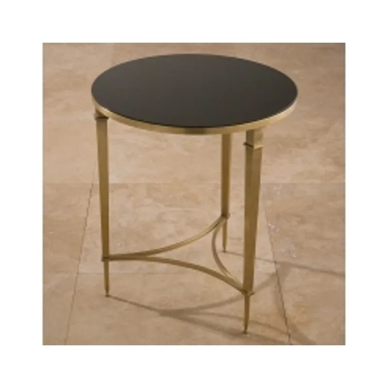 Round French Square Leg Table-Brass & Black Granite