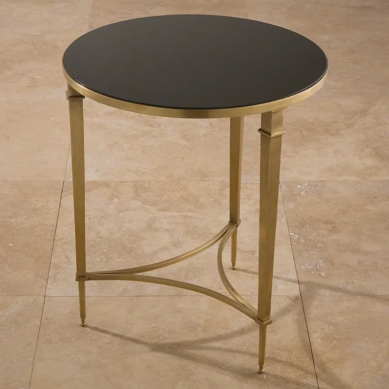 Round French Square Leg Table-Brass & Black Granite
