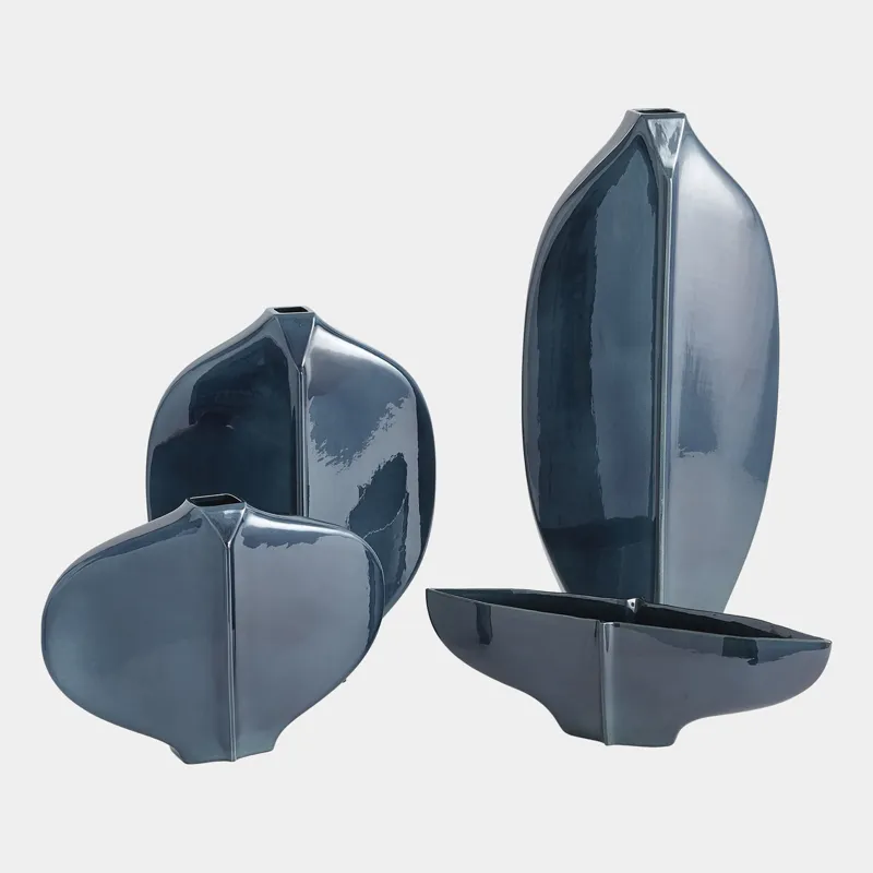 Center Ridge Vase -Blue, Small