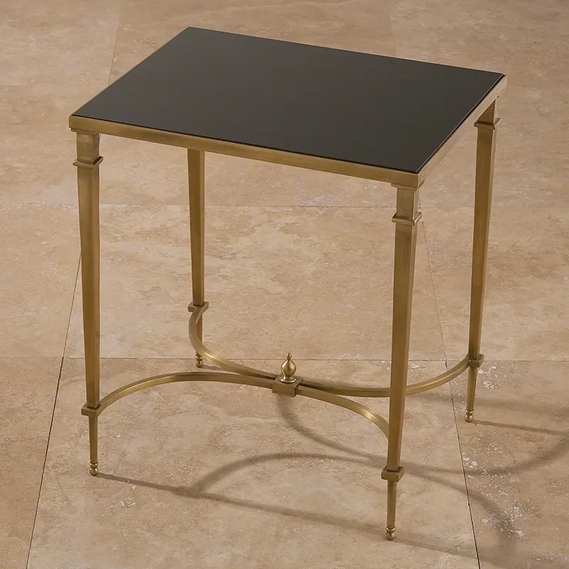 Rectangular French Square Leg Table-Brass & Black Granite