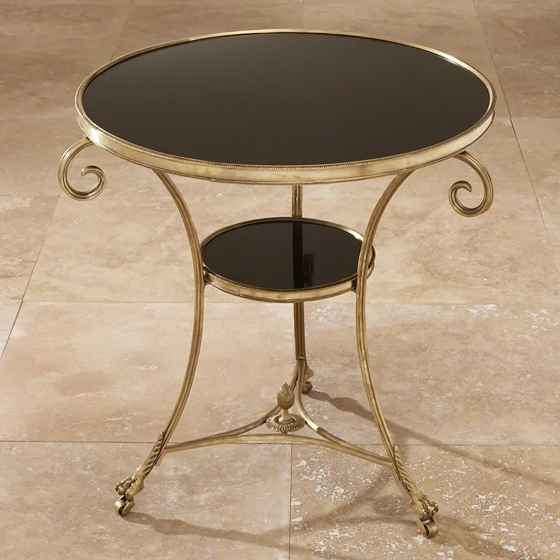 Gueridon Table-Brass & Black Granite