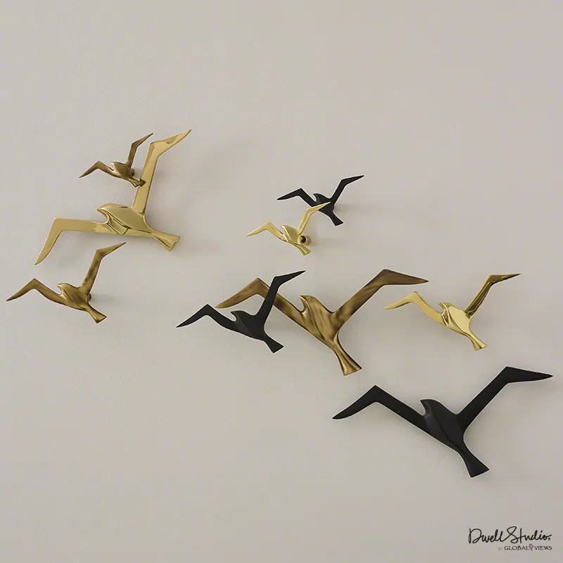 S/3 Metallic Flock Wall Decor-Brass