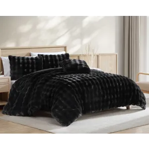 Bubble Fur Black 4 pc Queen Comforter Set