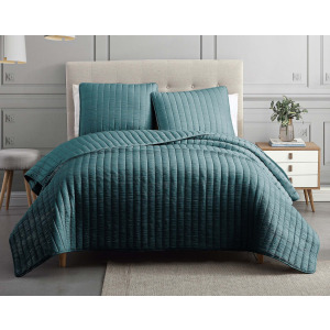 Mansfield 3PC F/Q Teal Crinkle Coverlet