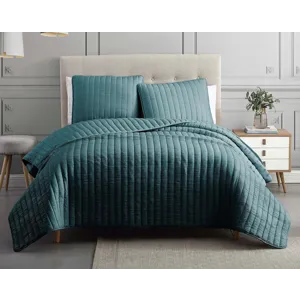 Mansfield 3PC F/Q Teal Crinkle Coverlet