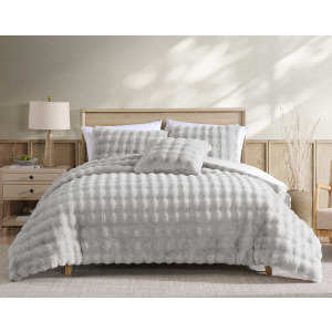 Bubble Fur Gray 4 pc Queen Comforter Set