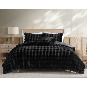 Bubble Fur Black 4 pc Queen Comforter Set