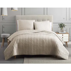 Mansfield 3PC King Tan Crinkle Coverlet