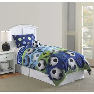 Soccer Blue 3 PC Tw Comforter Set