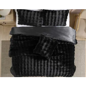Bubble Fur Black 4 pc Queen Comforter Set