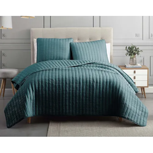 Mansfield 3PC F/Q Teal Crinkle Coverlet