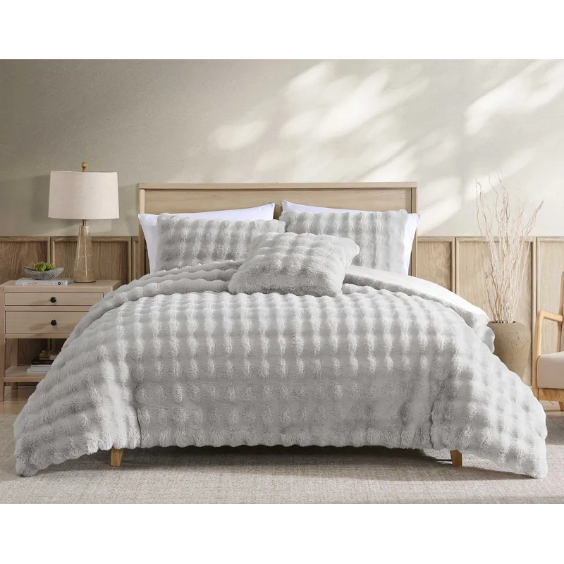 Bubble Fur Gray 4 pc Queen Comforter Set