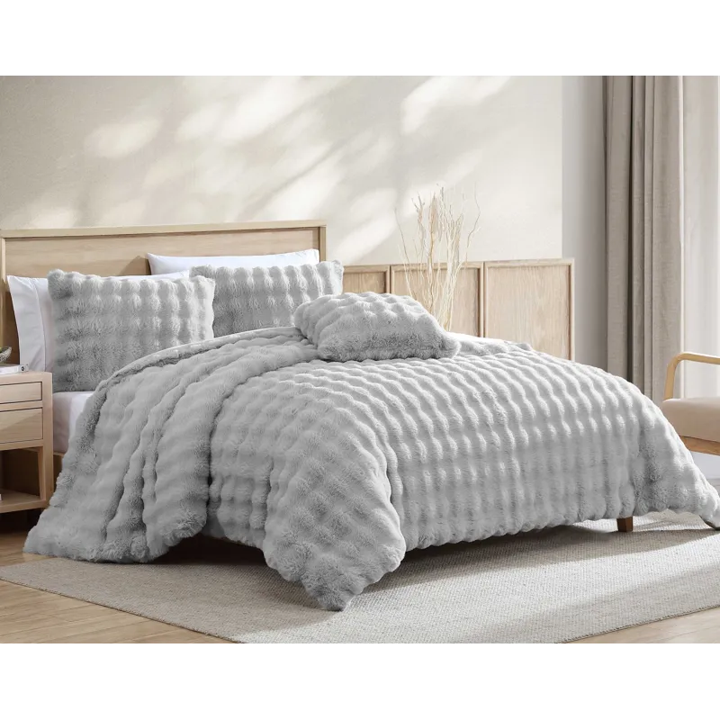 Bubble Fur Gray 4 pc King Comforter Set