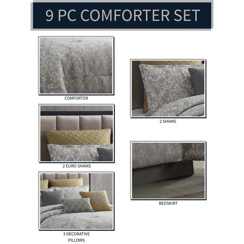 Lisbon Gray 10 PC King Comforter Set