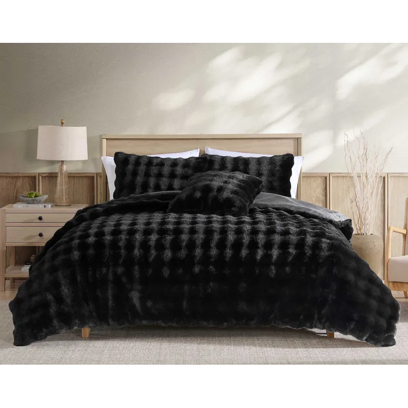 Bubble Fur Black 4 pc Queen Comforter Set