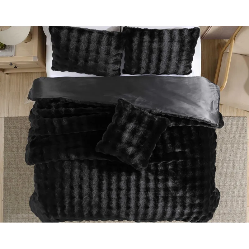 Bubble Fur Black 4 pc Queen Comforter Set