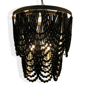 Pembroke Chandelier - Black Wood Beads w/Brass Finished Metal
