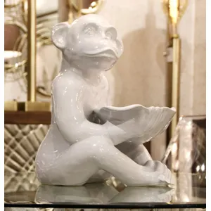 CHIMP TRAY STATUE | White Finish on Ceramic