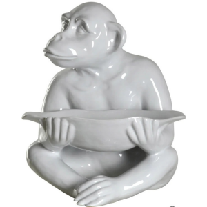 CHIMP TRAY STATUE | White Finish on Ceramic