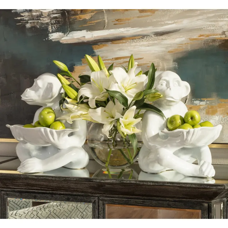 CHIMP TRAY STATUE | White Finish on Ceramic