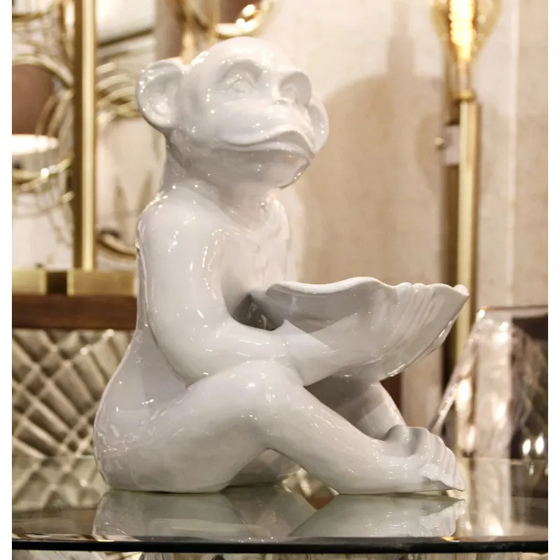 CHIMP TRAY STATUE | White Finish on Ceramic