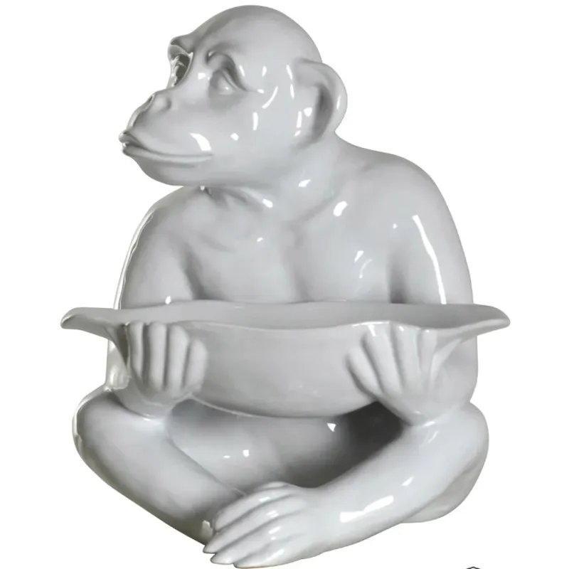 CHIMP TRAY STATUE | White Finish on Ceramic