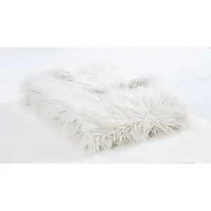Mongolian Faux Fur Throw Blanket - White