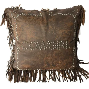 Cowgirl Studded Decorative Throw Pillow - Faux Leather