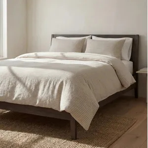 100% European Flax Linen Railroad Stripe Duvet Cover Set