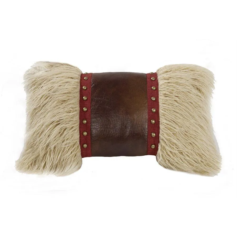 Ruidoso Mongolian Fur Accent Pillow - Studded Leather