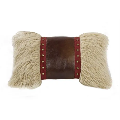 Ruidoso Mongolian Fur Accent Pillow - Studded Leather