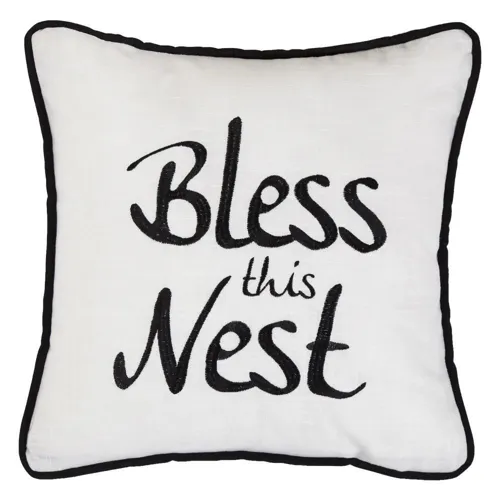 Bless This Nest Embroidery Throw Pillow