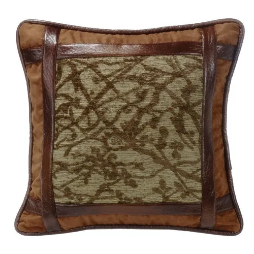 Highland Lodge Framed Tree Pillow w/Faux Leather